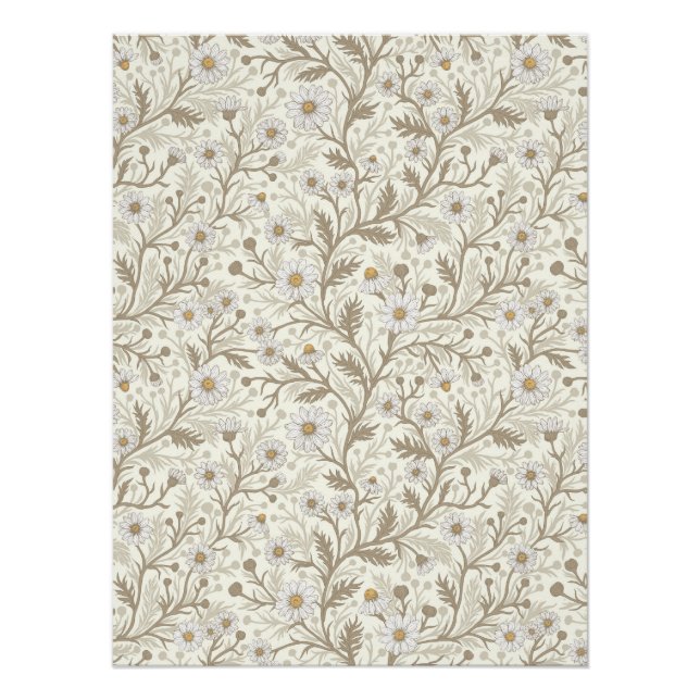 Póster Margaridas em branco e marrom sobre creme (Frente)