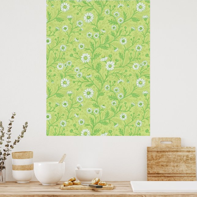 Poster Margaridas em branco e verde sobre verde melancia (Cozinha)