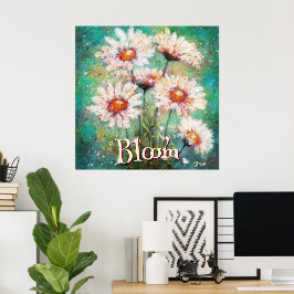 Poster Margaridas Floral Impressionista Azul-Piscina Pers
