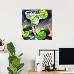 Poster Margarita Caprichosa Coquetel Giz Pastel Verde