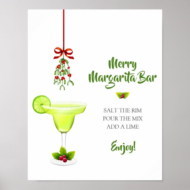 Poster Margaritas e Mistletoe Bar de Boas-vindas de Natal (Frente)