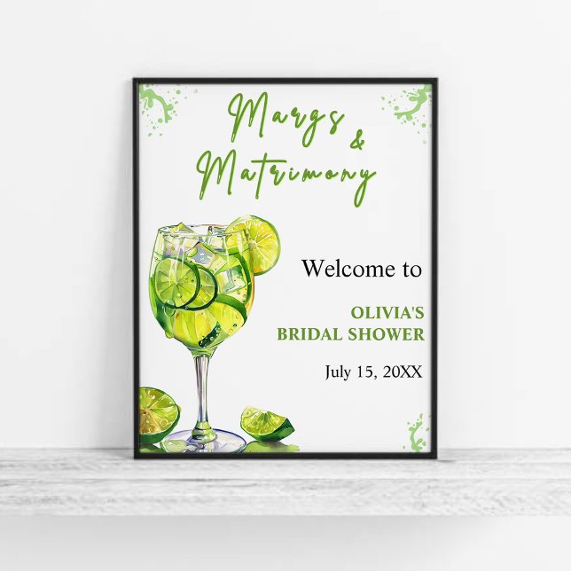 Poster Margs & Martrimony Cocktail Chá de panela Bem-vind (Margs & Martrimony Lime Bridal Shower Welcome Sign )