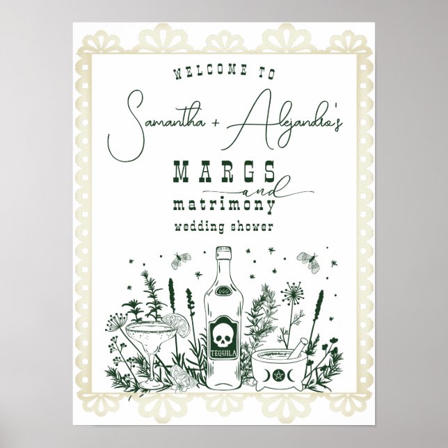 Poster Margs Matrimony Skull Fiesta Casal Chá Bem-vindo (Frente)
