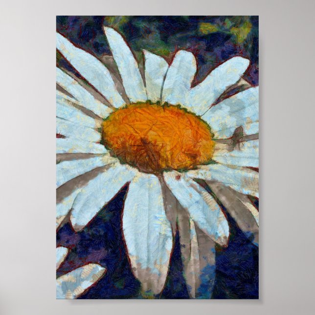 Poster Marguerite Daisy com Insetos Alados Arte Floral (Frente)