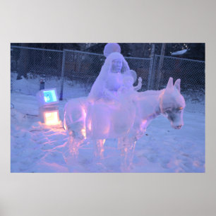 Póster Maria E Menino Jesus Noite Neve Escultura De Inver