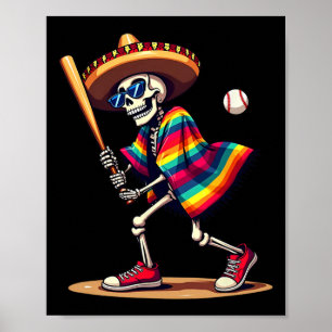 Poster Mariachi Skeleton Baseball Cinco De Mayo Mexicano