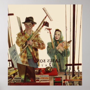 Póster Marido e esposa do vintage com ferramentas de