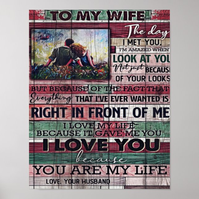 Poster Marido Para Minha Esposa - Letra | Presente de Cot (Frente)