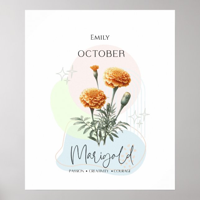 Poster Marigold Birth Flower para outubro (Frente)