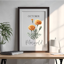 Póster Marigold Floral, mês de nascimento, outubro