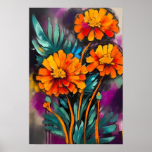 Marigold Flower Abstrato Art Floral Colorida