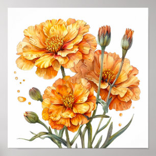 Poster Marigold Impressão, Orange Flowers Wall Art