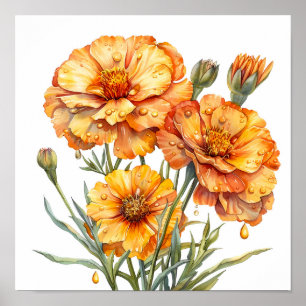 Poster Marigold Impressão, Orange Flowers Wall Art