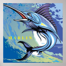 Poster Marine Animal Big Fish Marlin Natação o oceano