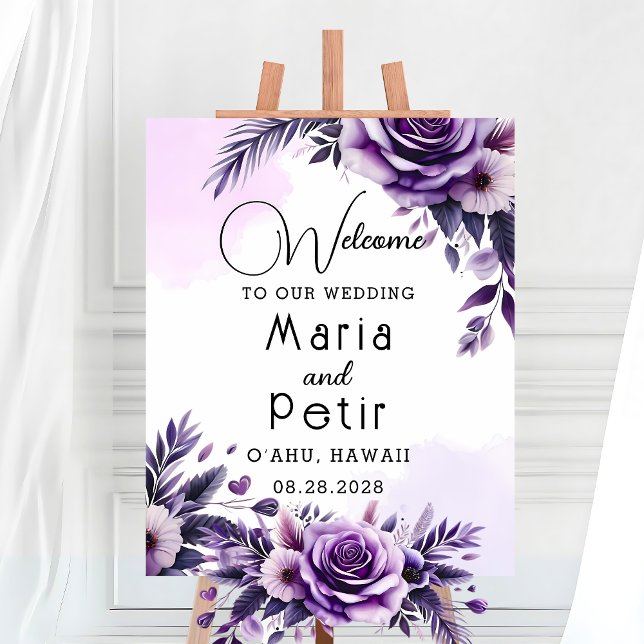 Poster Marinha Roxa e Fora Acentuada Floral de Prata Bem- (Criador carregado)
