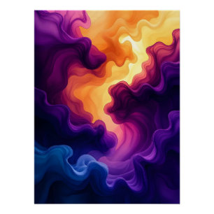 Póster Marinho abstrato, Arte de Aquarela Roxa e Amarela