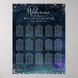Poster Marinho Azul Água-Cor Silver Seating Chart