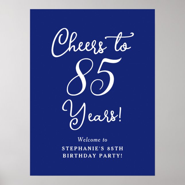 Poster Marinho Azul Alegre-se a 85 anos Sinal de Boas-vin (Frente)