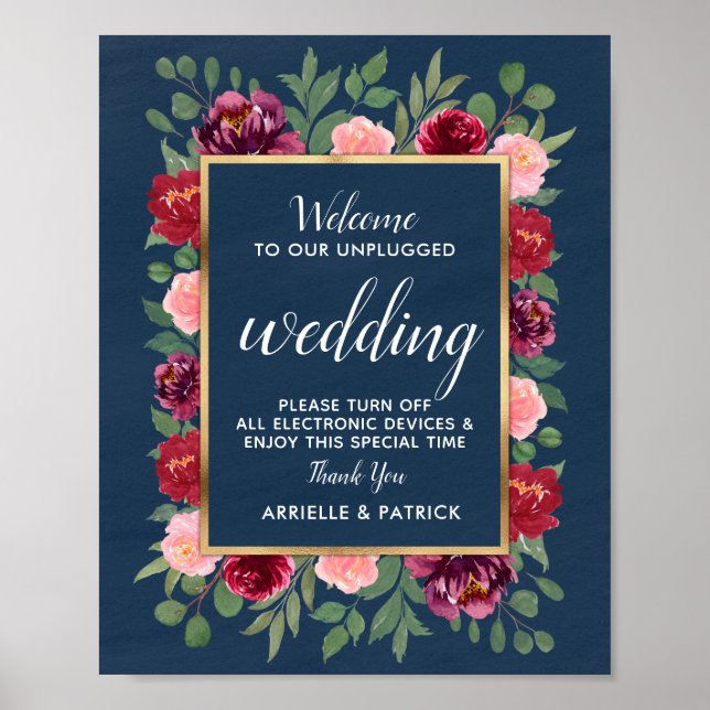 Poster Marinho Azul Borgonha Dourado Sinal de Casamento D (Frente)