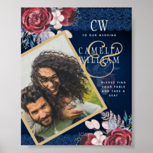 Poster Marinho Azul Borgonha Floral Casamento