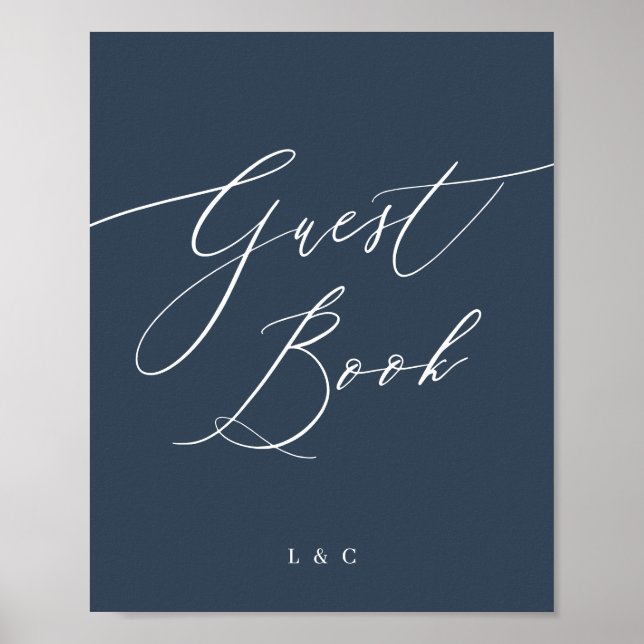 Poster Marinho Azul Branco Elegante Sinal de Livro de Con (Frente)