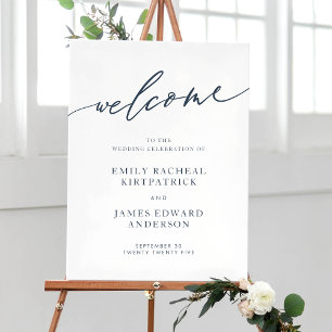 Poster Marinho Azul Caligrafia Simples Casamento de Boas-