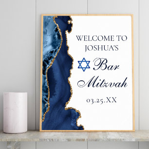 Poster Marinho Azul Dourado Agate Bar Mitzvah