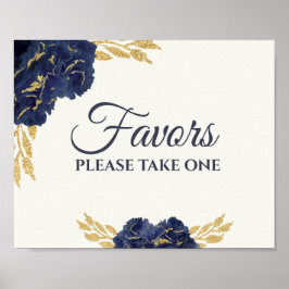 Poster Marinho Azul Dourado Casamento Floral Favoritos Si