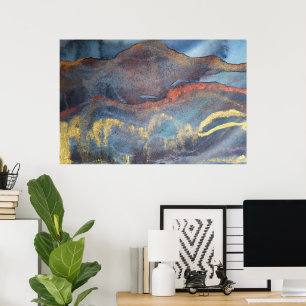 Poster Marinho Azul e Dourado Marble Marble Modern Abstra