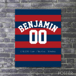 Póster Marinho Azul e Vermelho Râguebi Número<br><div class="desc">Um desportista personalizado e um padrão masculino para as caras e rapazes da sua família. Este design desportivo é perfeito para qualquer atleta que jogue futebol ou beisebol. Um design ousado e moderno com uma área para texto ou monograma personalizados. Se precisar ajustar o trabalho de arte ou alterar a...</div>