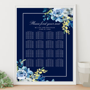 Poster Marinho Azul Floral Casamento 16 Mesa