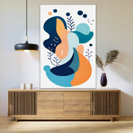 Poster Marinho Azul Laranja Abstrato Boho Ilustração Arte