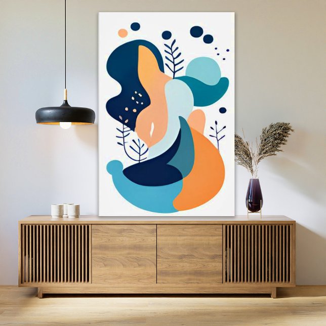 Poster Marinho Azul Laranja Abstrato Boho Ilustração Arte (Criador carregado)