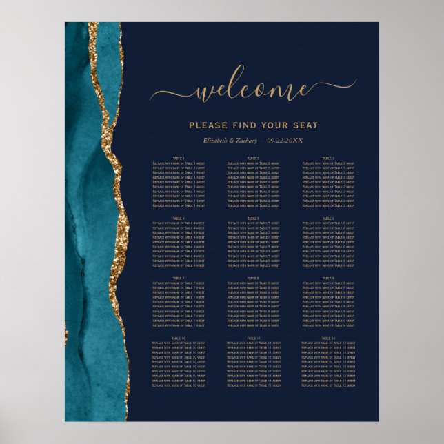 Poster Marinho Azul-Mesa-Dourada--Agate-Teal (Frente)