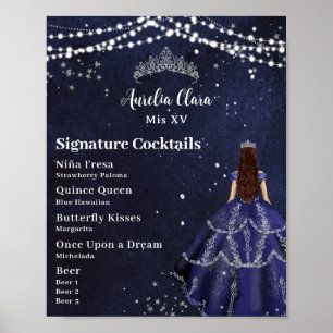 Poster Marinho Azul Quinceanera Bar Starry Night Menu Dri