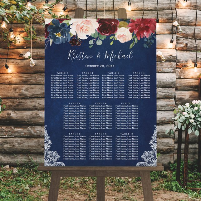 Poster Marinho Azul Vermelho Blush Floral Casamento Flora (Criador carregado)