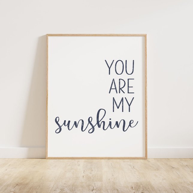 Poster Marinho Azul Você É Meu Sol (You Are My Sunshine, a minimalist typography quote in a navy blue distressed texture)