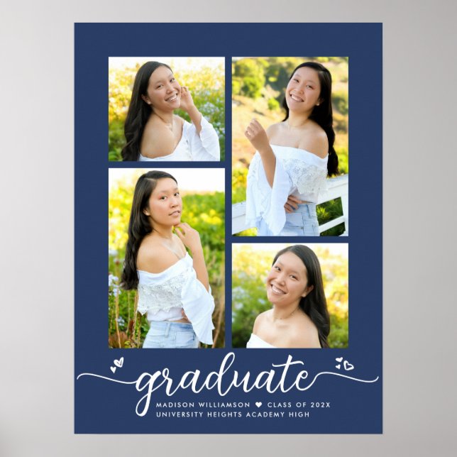 Poster Marinho Blue Graduation 4 Photo Script Heart Girly (Frente)