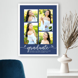 Poster Marinho Blue Graduation 4 Photo Script Heart Girly