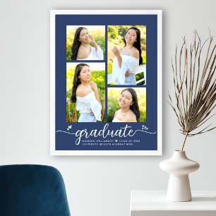Poster Marinho Blue Graduation 4 Photo Script Heart Girly