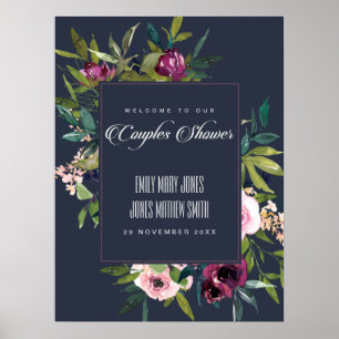 POSTER MARINHO BLUSH BURGUNDY FLORAL CASAIS BEM-VINDOS