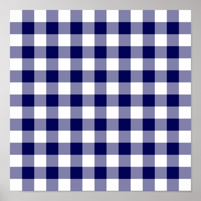 Poster Marinho bonito e padrão branco de Xadrez Gingham (Frente)