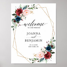 Poster Marinho Borgonha Blush Dourado Casamento Geométric