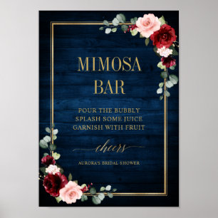 Poster Marinho Borgonha Blush Floral Dourado Mimosa Poste