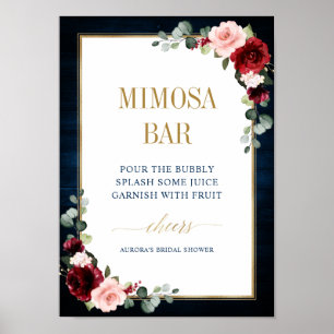 Poster Marinho Borgonha Blush Floral Dourado Mimosa Poste