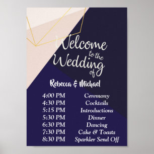 Poster Marinho branco cor-de-rosa azul e geom dourado Ord