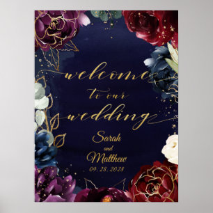 Poster Marinho Burgundy Bem-Vindo Ao Nosso Casamento 18x2