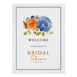 Póster Marinho Burnt Orange Chá de panela Weding Welcome