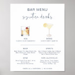 Poster MARINHO CAITLIN Cocktail Signature Drage Menu Bar<br><div class="desc">Esta placa de bar e bebida de assinatura apresenta uma fonte azul marinho manuscrita e um design minimalista moderno. Os gráficos de aquarela são feitos à mão e 15 bebidas populares são incluídas nesta lista. Clique no botão 'editar usando a ferramenta design' na seção de personalização para ver as bebidas...</div>