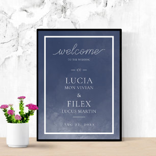 Poster Marinho Clássico Blue Smoke Weding Welcome